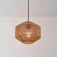 Luminaire suspendu Lotus à 1 ampoule, abat-jour en ficelle naturelle, cordon en tissu noir