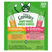 Gâteries léchables pour chats Feline GreeniesMC Purées sensées avec saumon et poulet, format variété, 20 unités, 20 x 14 g