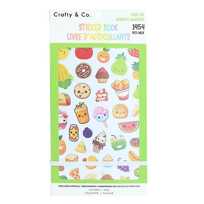 CRAFTY & CO. Livre d'autocollants alimentaires, 1 454 pièces, mignon, amusant, pour enfants et adolescents FOOD STICKERBOOK