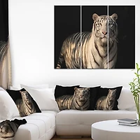 Design Art White Bengal Tiger on Black Canvas Print