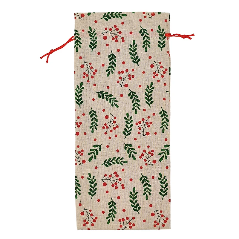 Holiday Time 3 Count Fabric Bags with Drawstring 6" by 14" for Xmas Package Storage