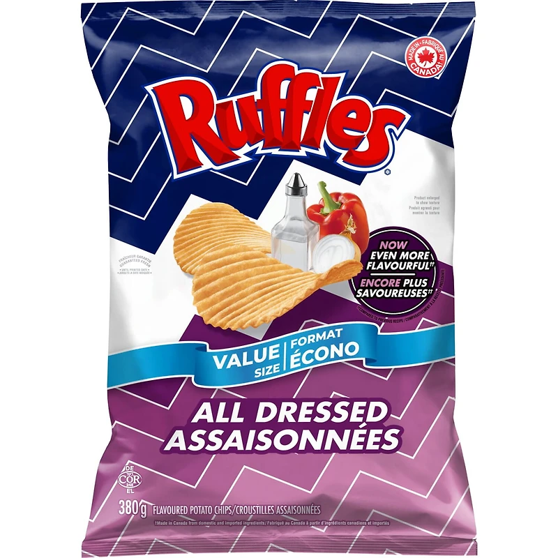 Ruffles croustilles Assaisonnées, format écono 380 g.