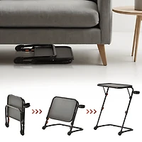 Homy Casa Ensemble de 2 tables à dessin réglables avec roulettes, tables d’appoint pliantes portatives avec plateau inclinable, porte-gobelet et roulettes verrouillables, noir