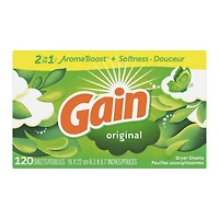 Gain dryer sheets, Original Scent Laundry Fabric Softener Sheets with 2-in-1 Aromaboost Plus Softness, 120 Sheets
