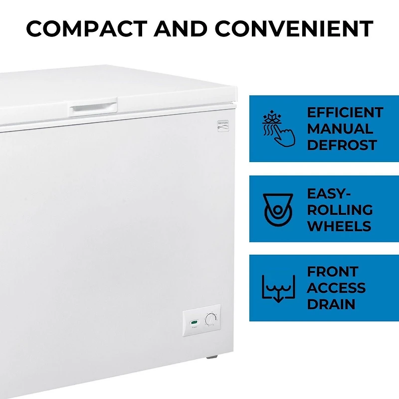 Kenmore 8.7 Cu. Ft Chest Freezer, 246L, Manual Defrost, Balanced Hinge Lid, Garage-Ready, White, Small Freezer