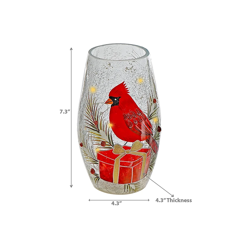Décoration En Verre Oblong Craquelé À Led (Cardinal Sur Boîte Cadeau)