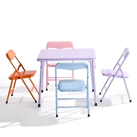 Homy Casa 5 Piece Foldable Kids Table and Chair Set, Compact Plastic Desk and Seat for Playroom Study Area, Purple