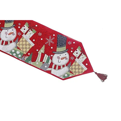 Christmas Tapestry Table Runner Snowman Holding Presents 36"