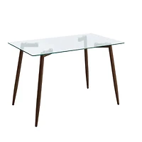 Table à manger rectangulaire moderne avec plateau en verre trempé élégant, pieds en métal style noyer, parfaite pour 4 personnes