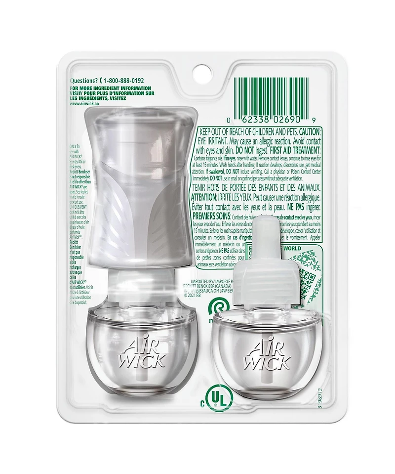 Air Wick Plug In Scented Oil Kit, Apple Blossom & Cotton, 1 réchauffeur + 2 recharges (2x20mL)
