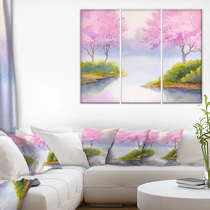 Impression sur toile « Flowering Trees Over River » Design Art