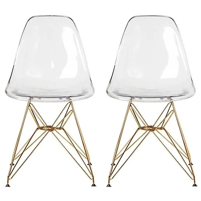 Eiffel Style Acrylic Seat Dining Chair with Gold Legs – Set of 2 Modern Transparent Chairs, Clear Acrylic Seat, Stylish Side Chairs for Dining Rooms and Contemporary Spaces,modern