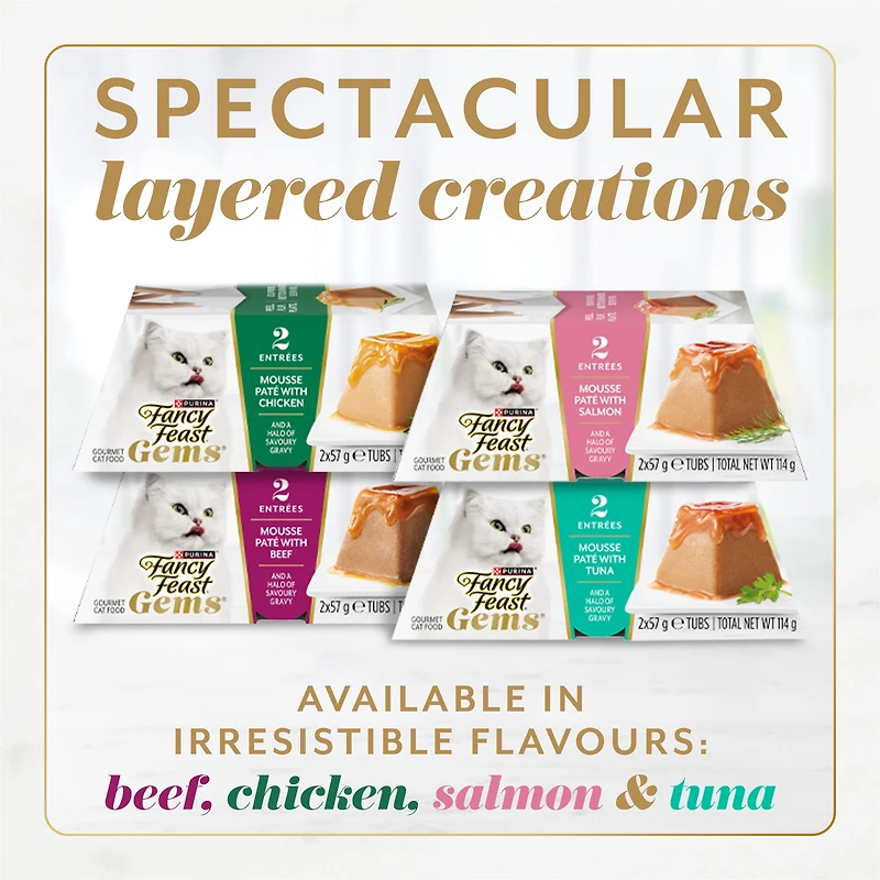 Fancy Feast Gems Mousse Paté Chicken & Beef Collection Variety Pack, Wet Cat Food, 57 g x 16