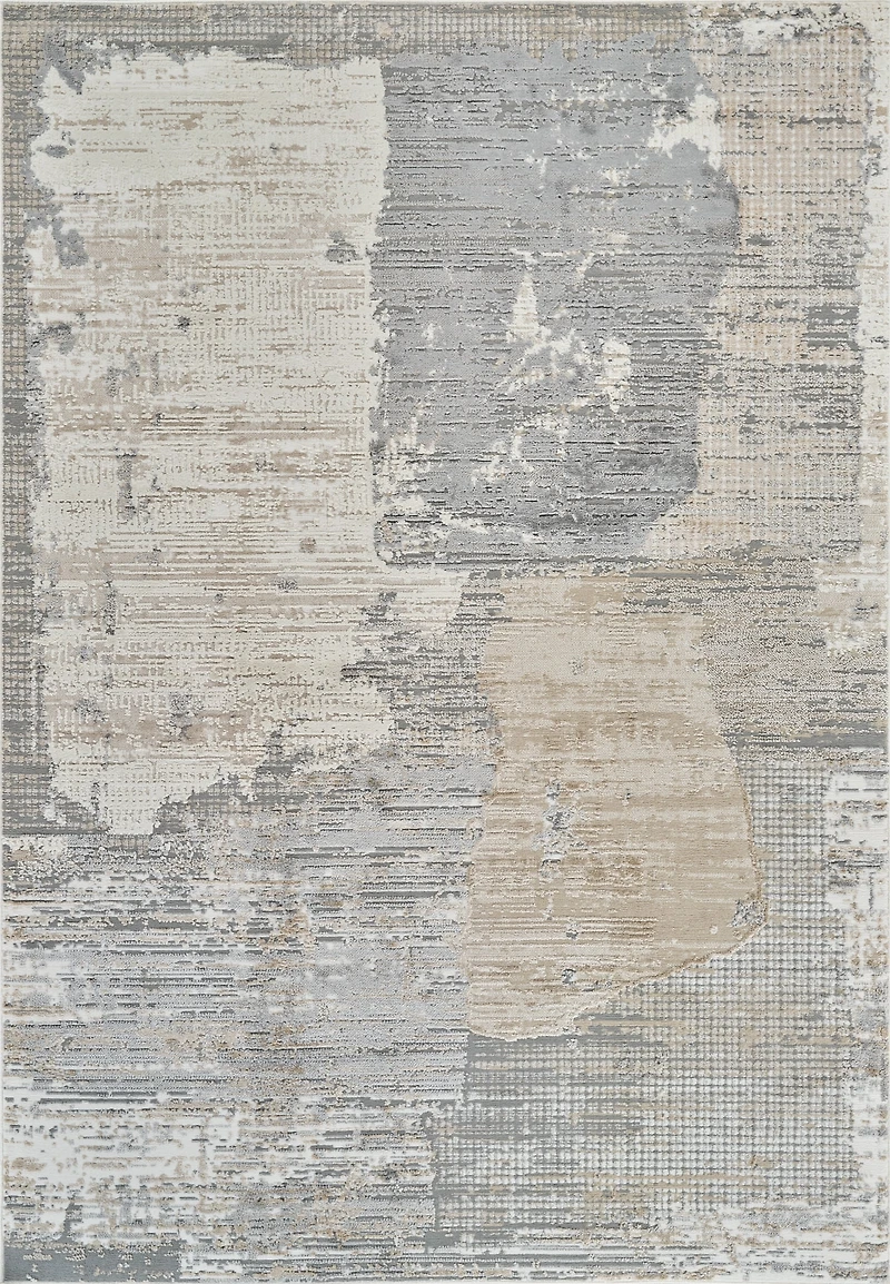 Tapis d'interieur abstrait Rug Branch Nomad, gris creme, moderne - Salon, chambre, salle a manger et cuisine
