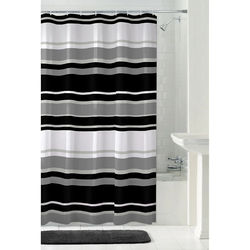 Rideau ou doublure de rideau de douche à rayure James en PEVA Mainstays 178 cm x 183 cm, noir