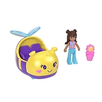 Polly Pocket Bumblebee Vehicle Set, Micro Doll with Themed Die-cast Car & Flower Figure