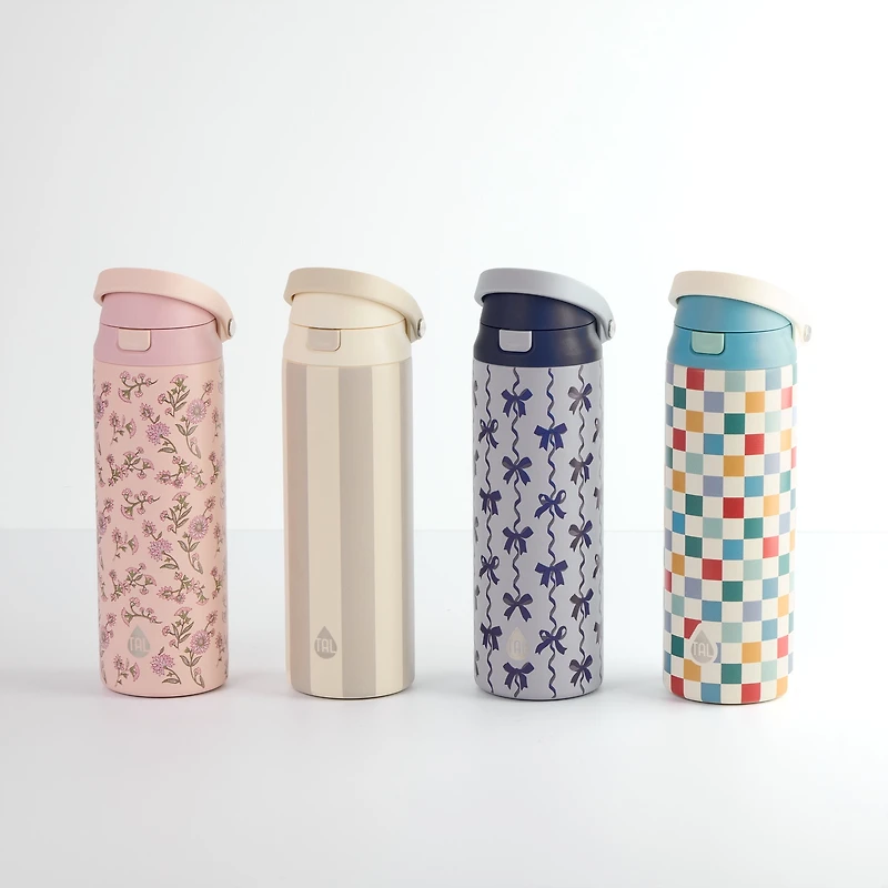 TAL Stainless Steel 2-in-1 Straw and Chug Water Bottle with Push Lid 24 fl oz, Blue Bows, TAL 24OZ 2-IN-1 - Blue Bows