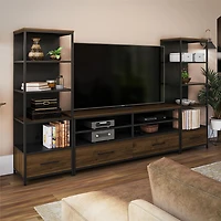 Ameriwood Home Structure TV Stand for TVs up to 60", Sterling Oak Wood Veneer with Black Metal and Black Glass