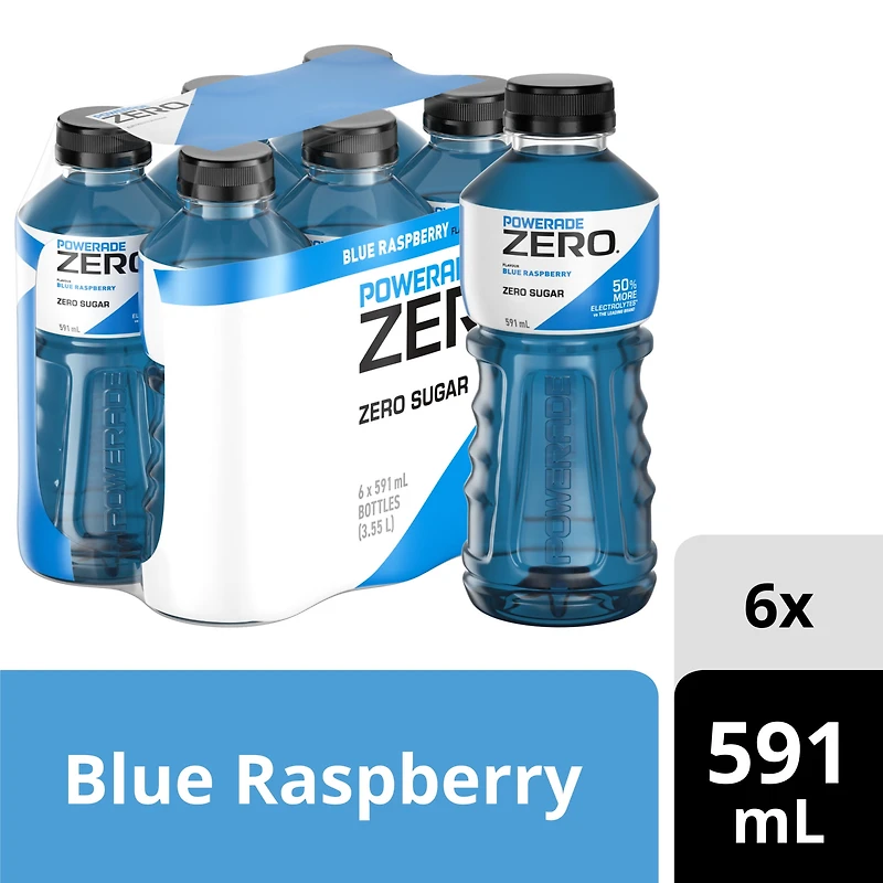 Powerade Zero Blue Raspberry Bottles, 591 mL