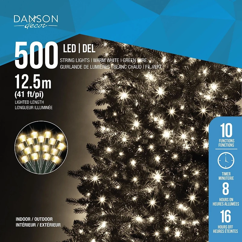 500L 5MM LED Multifunction Light String in Warm White, Green Wire