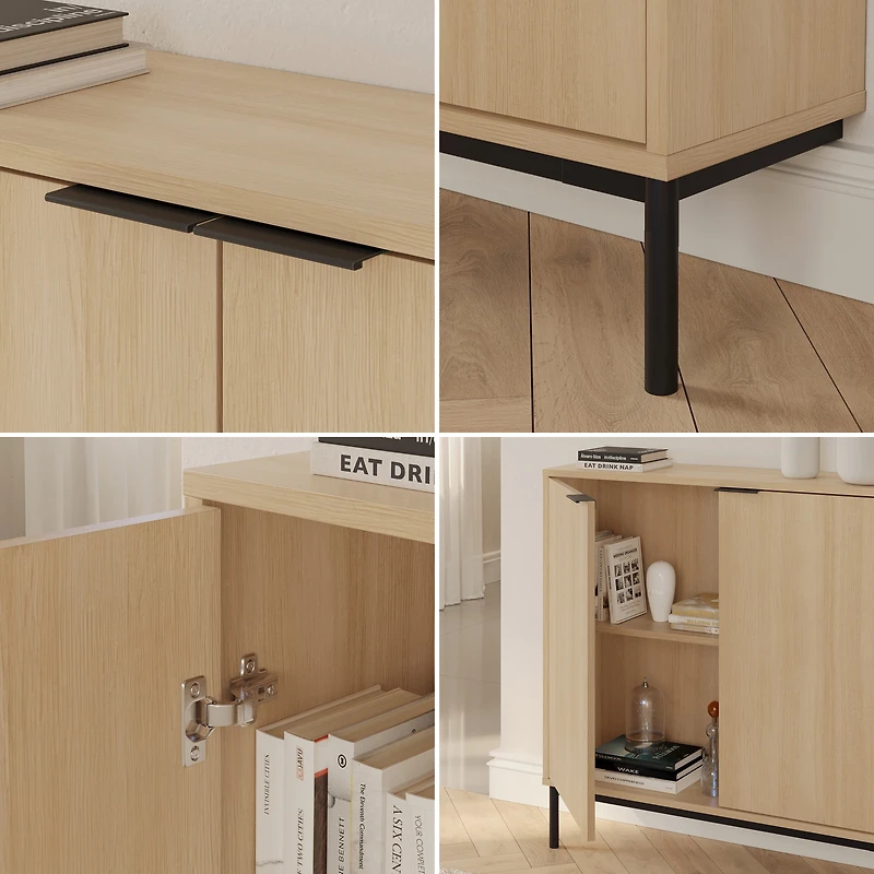 Nexera Slim 2-Door Storage Console, Natural Blonde Oak