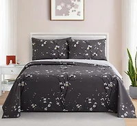Literie toutes saisons en percale de coton à fibres longues, 600 fils au pouce carré, motif floral gris, motif de fleurs de prunier