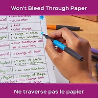 Stylos-feutres à pointes métalliques Paper Mate Flair, lumières de la ville, encre scintillante brille sur papier blanc, couleurs assorties