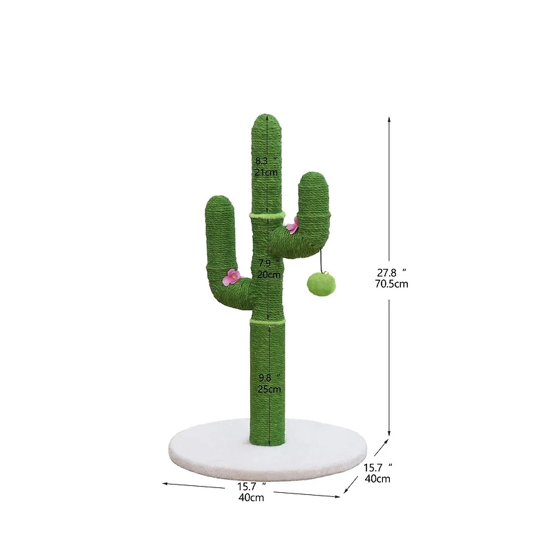 Home4Cat Cactus Sisal Cat Scratching Post with Hanging Toy, Green