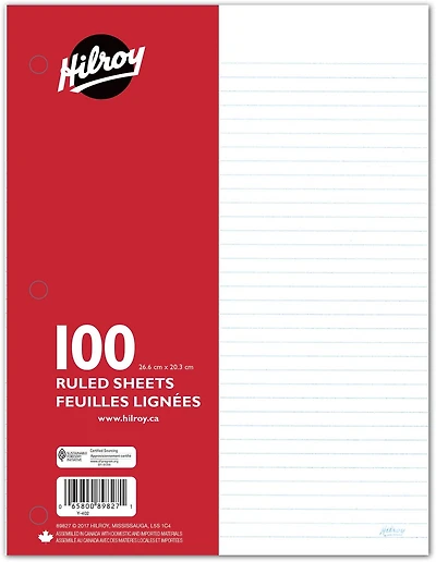 Papier de rechange Hilroy Papier blanc ligné, perforé, 3 trous, 7 mm.