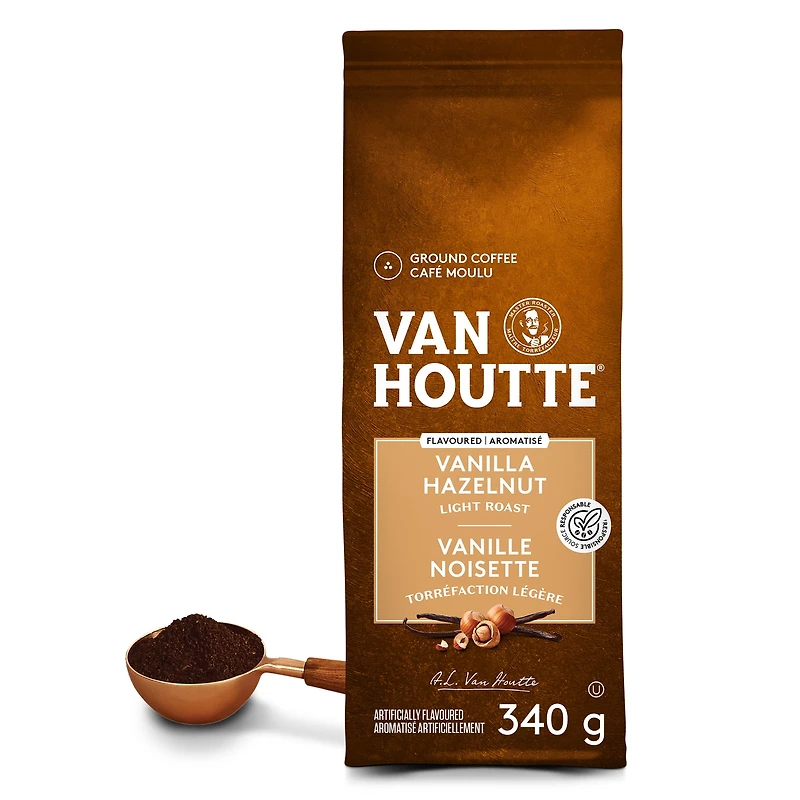 Café moulu vanille et noisette Van Houtte, torréfaction légère 340 g