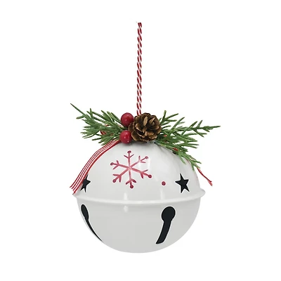 Holiday Time Winter Chalet Jingle Bell with Red Snowflake Ornament, White