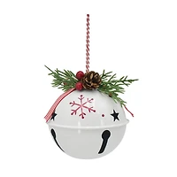 Holiday Time Winter Chalet Jingle Bell with Red Snowﬂake Ornament, White