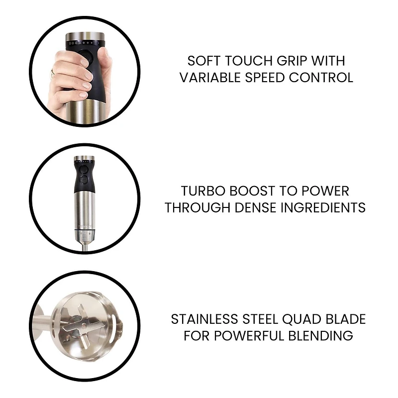 Kenmore 400W Immersion Hand Blender Set with Food Chopper & Whisk, Versatile Tool for Smoothies & Soups