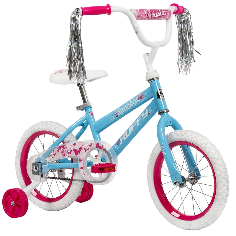 Sea Star de Huffy, 14 pouces, vélo pour filles avec roues d’entraînement, Bleu / Rose 4-6 ans