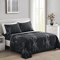Marina Decoration Ultra Soft Silky Deep Pocket Rich Printed Bedding Rayon from Bamboo All Season Sheet Set with Pillowcases, Modern Black Marble Pattern