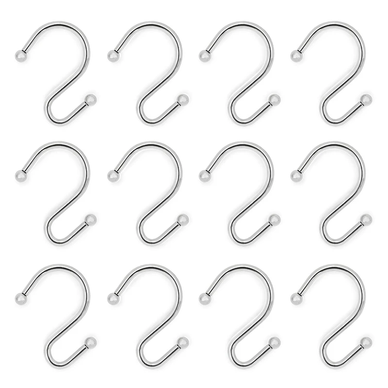 Mainstays S-Shaped Decorative Shower Curtain Hooks, Assorted Finishes, Set of 12