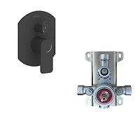 L'ensemble de robinet de couche akuaplus® ELENA avec cartouche à pression balancée et inverseur 2 voies plus 1, Un sytème de barre murale réglable avec douchette avec pommeau et raccord en laiton.