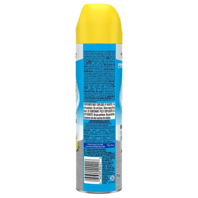 Pledge Stainless Steel Cleaner and Polish, Lemon Zest Scent, 275g