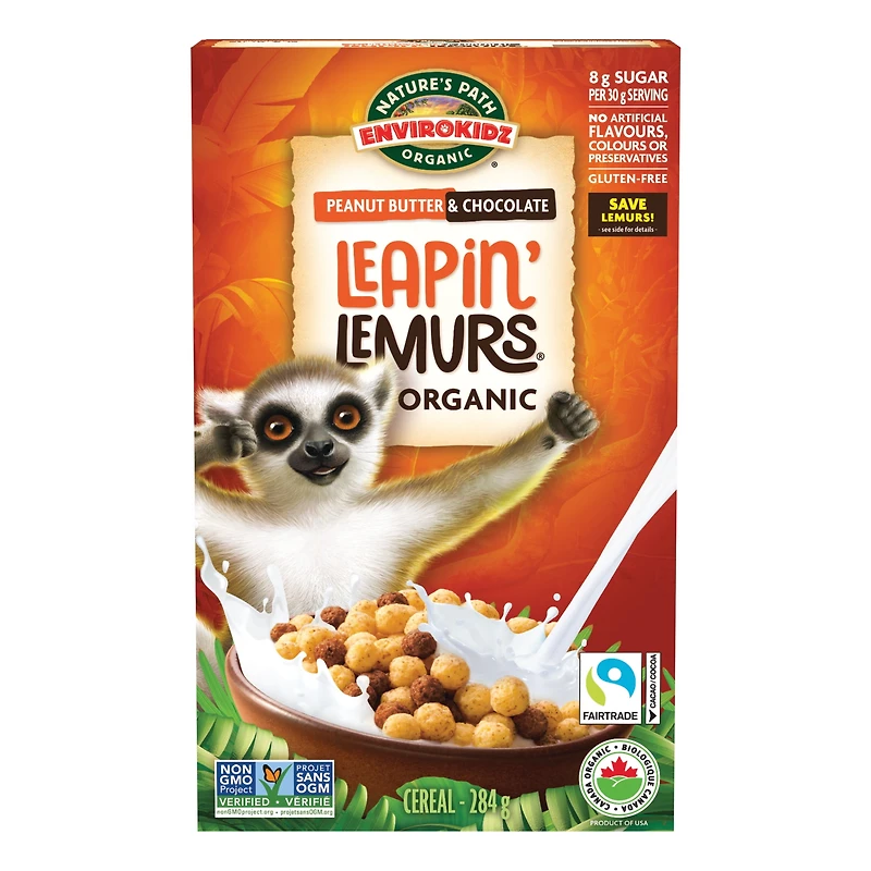 Nature's Path Envirokidz - Céréales Leapin' Lemur aux beurres d'arachides et chocolat sans gluten céréales Envirokidz Lemurs