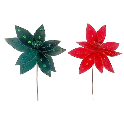 Lot De 12 Pics À Poinsettia En Feutre Pailleté