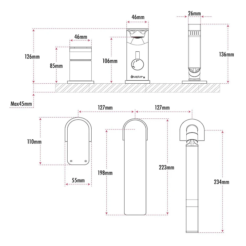 akuaplus® Roman Bathtub Faucet ELENA with Hand Shower in solid brass 3 pieces