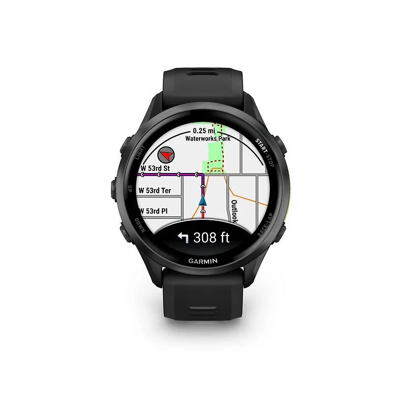 Montre intelligent GPS Garmin Forerunner® 970 - Titane DLC gris carbone avec boîtier noir et bracelet blanc translucide