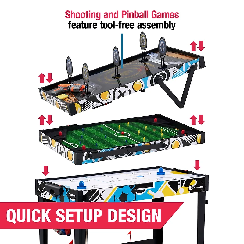 48 in. Combo Game Table, Air Hockey, Basketball, Bag Toss, Darts, Pinball Soccer, Target Shooting, Mini Golf, Multi Game Table by MD Sports