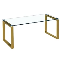Grande table basse Gyna – Plateau en verre élégant avec pieds dorés brillants, design moderne