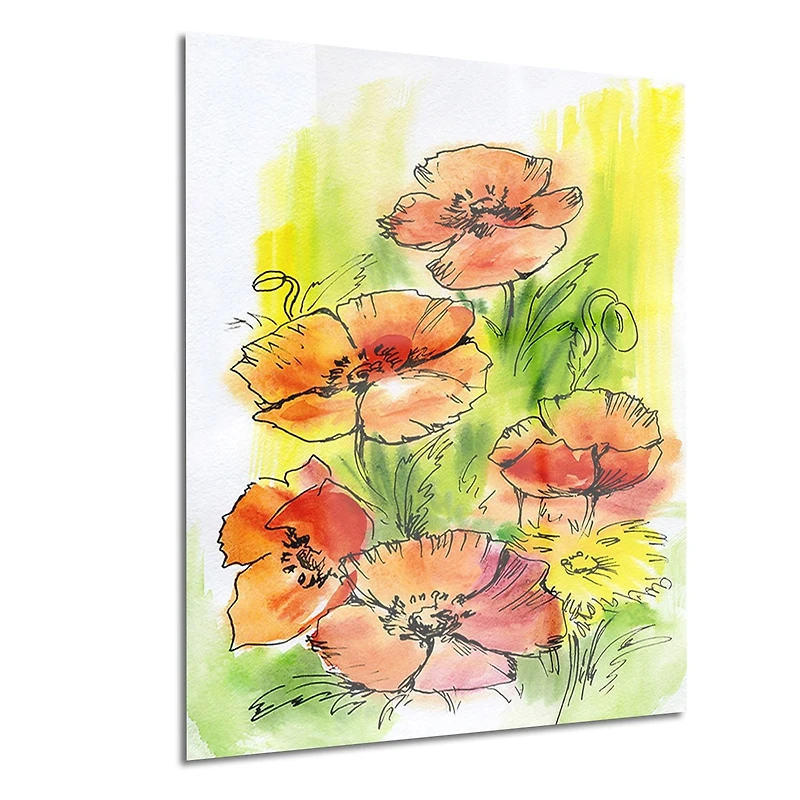Art mural en métal Design Art Bouquet de coquelicots ultra brillant en cercle