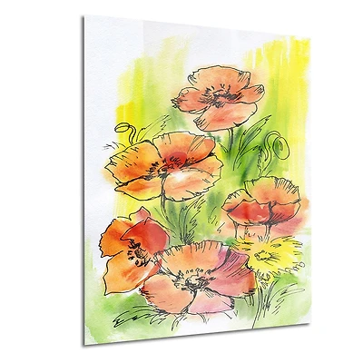 Art mural en métal Design Art Bouquet de coquelicots ultra brillant en cercle