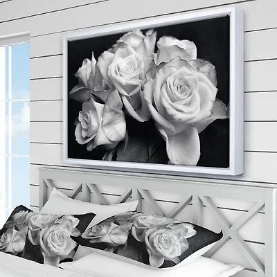 Designart Bouquet de roses noir et blanc ART MURAL À CADRE FLOTTÉ
