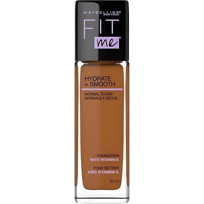 Maybelline New York Fit Me Fond de teint Hydrate + Lisse, fini naturel et lumineux, hydratant, couvrance moyenne, peaux normales à sèches, 30 ml fond de teint fit me fini satin