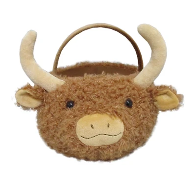Way To Celebrate Easter Plush 10.5inch Easter Fur Bull Basket