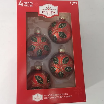 Holiday Time 65mmx 4CT Red Flower Glass Ornament